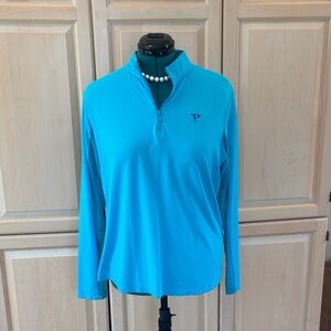 IBKUL Women's Long-Sleeve Quarter-Zip Top in Turquoise Blue